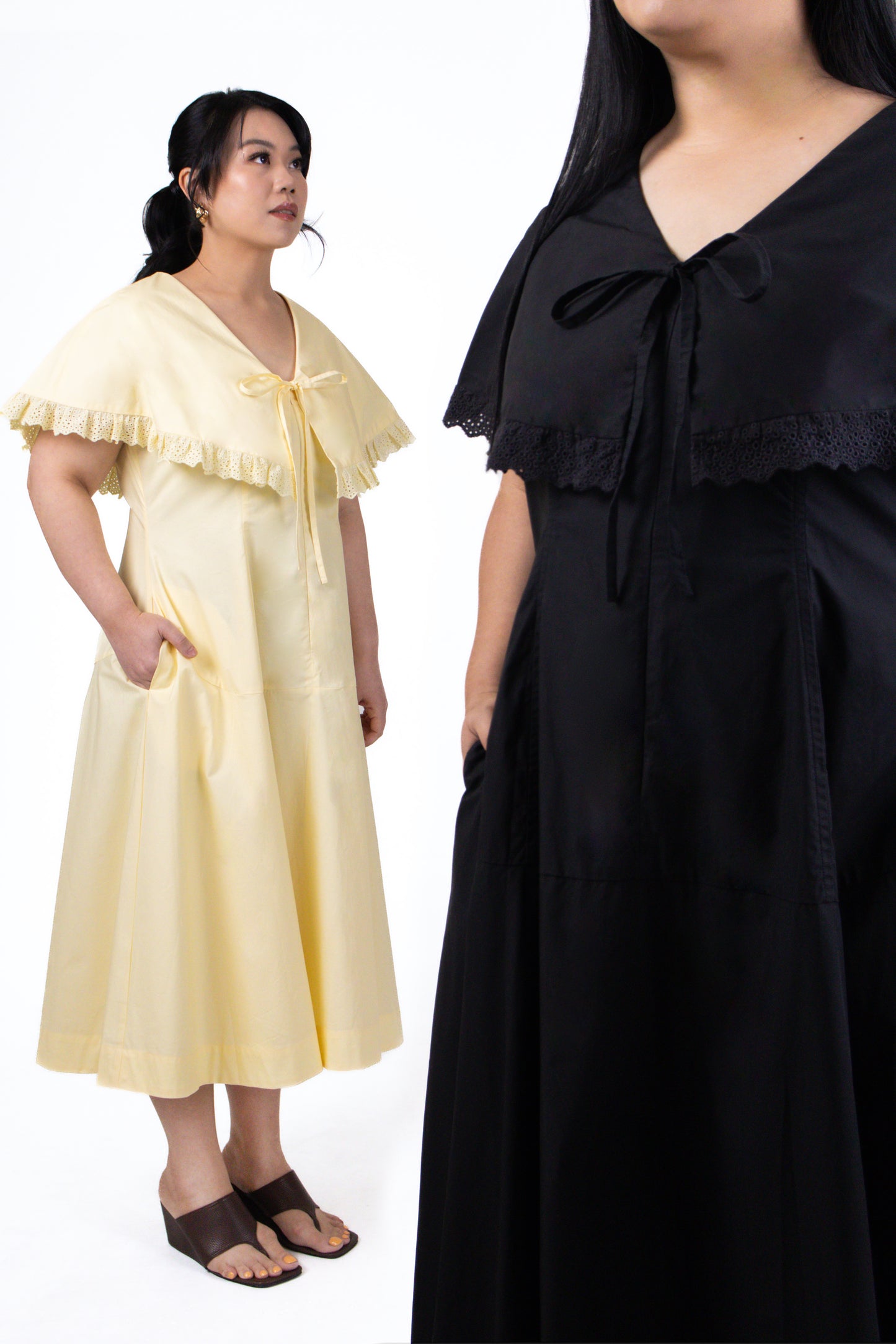 Evelyn Capelet Poplin Midi Dress