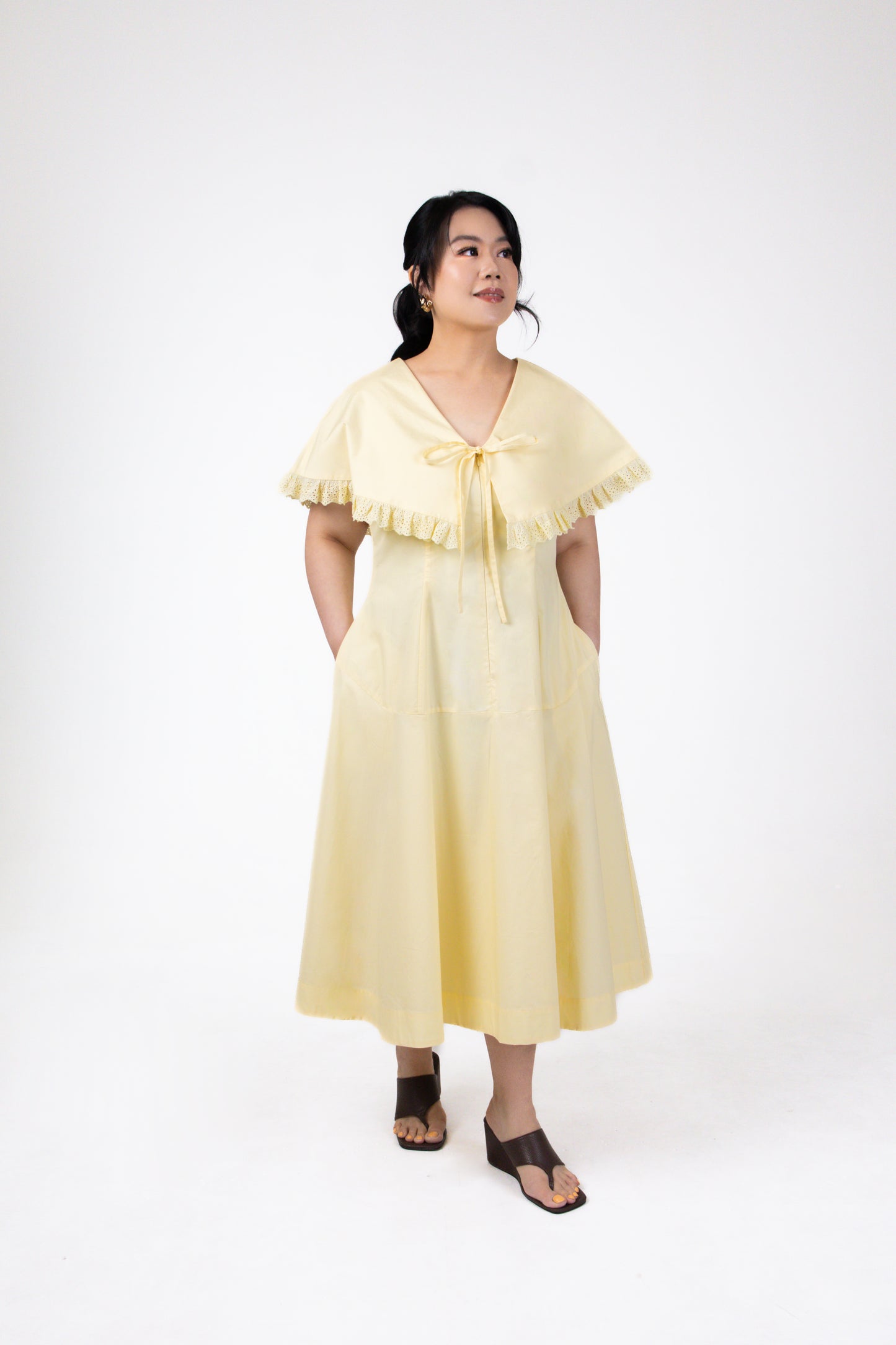 Evelyn Capelet Poplin Midi Dress