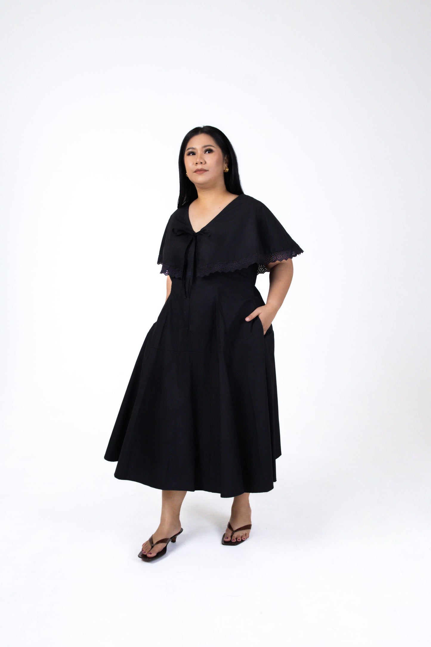Evelyn Capelet Poplin Midi Dress