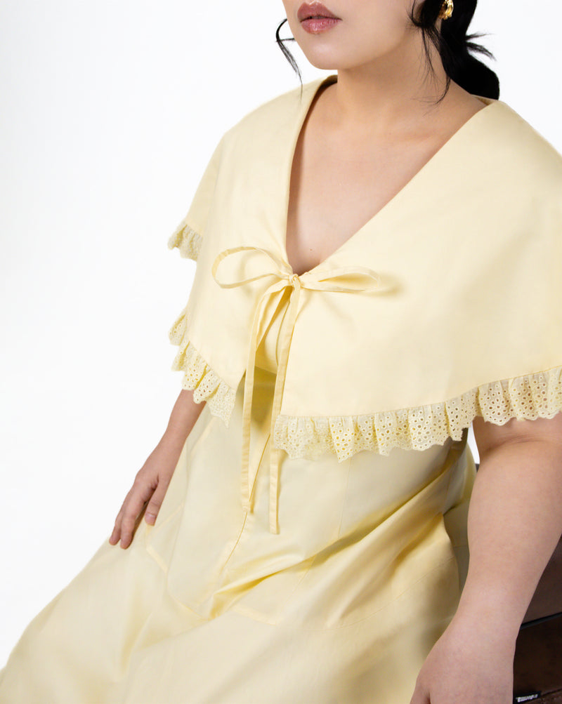 Evelyn Capelet Poplin Midi Dress in Butter