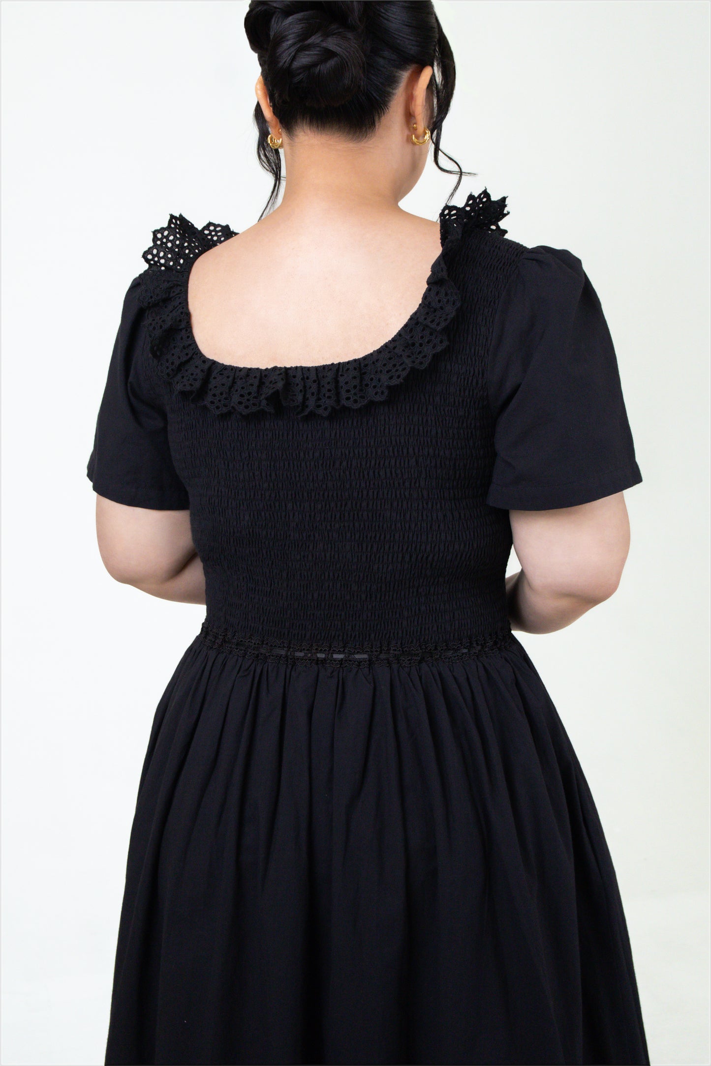 Lily Smocked Lace Trim Cotton Midi