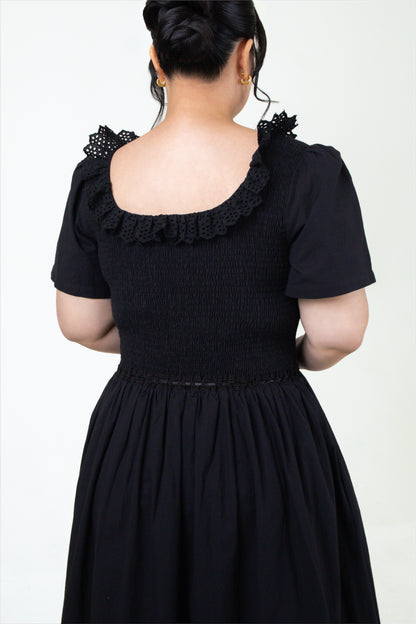 Lily Smocked Lace Trim Cotton Midi