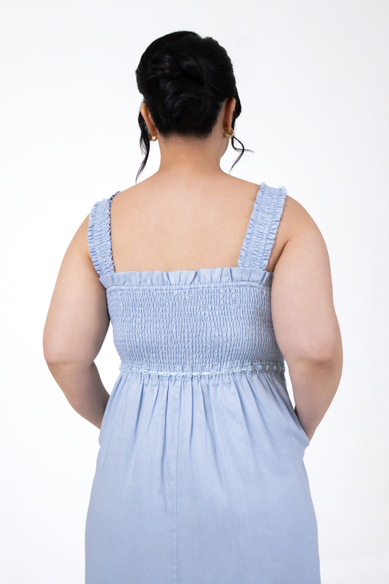 Isla Cotton-Linen Sleeveless Midi in Powder Blue