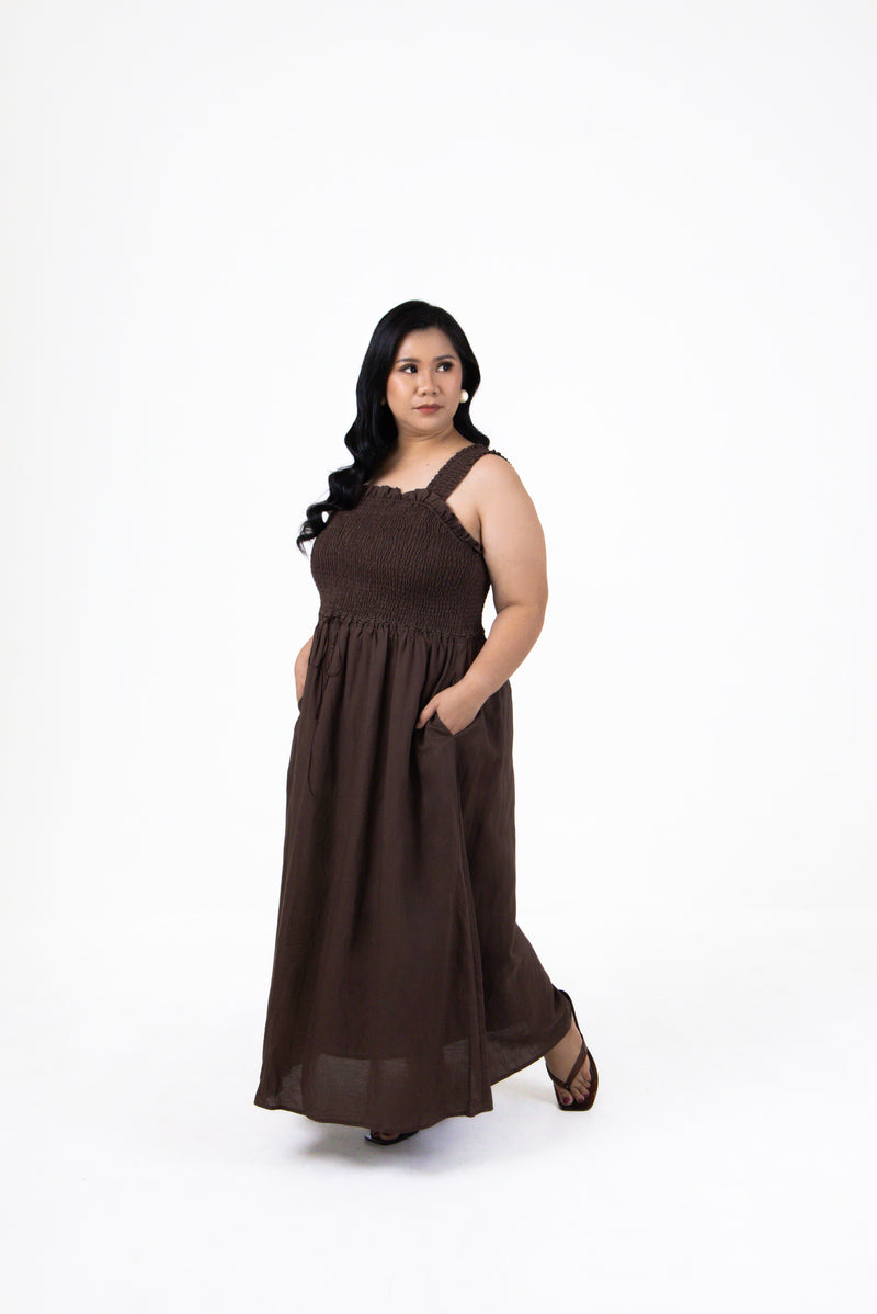 Isla Cotton-Linen Sleeveless Midi in Espresso