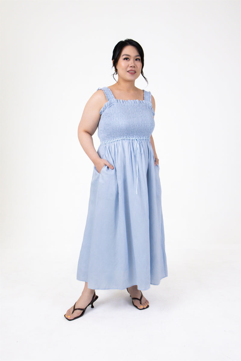 Isla Cotton-Linen Sleeveless Midi in Powder Blue