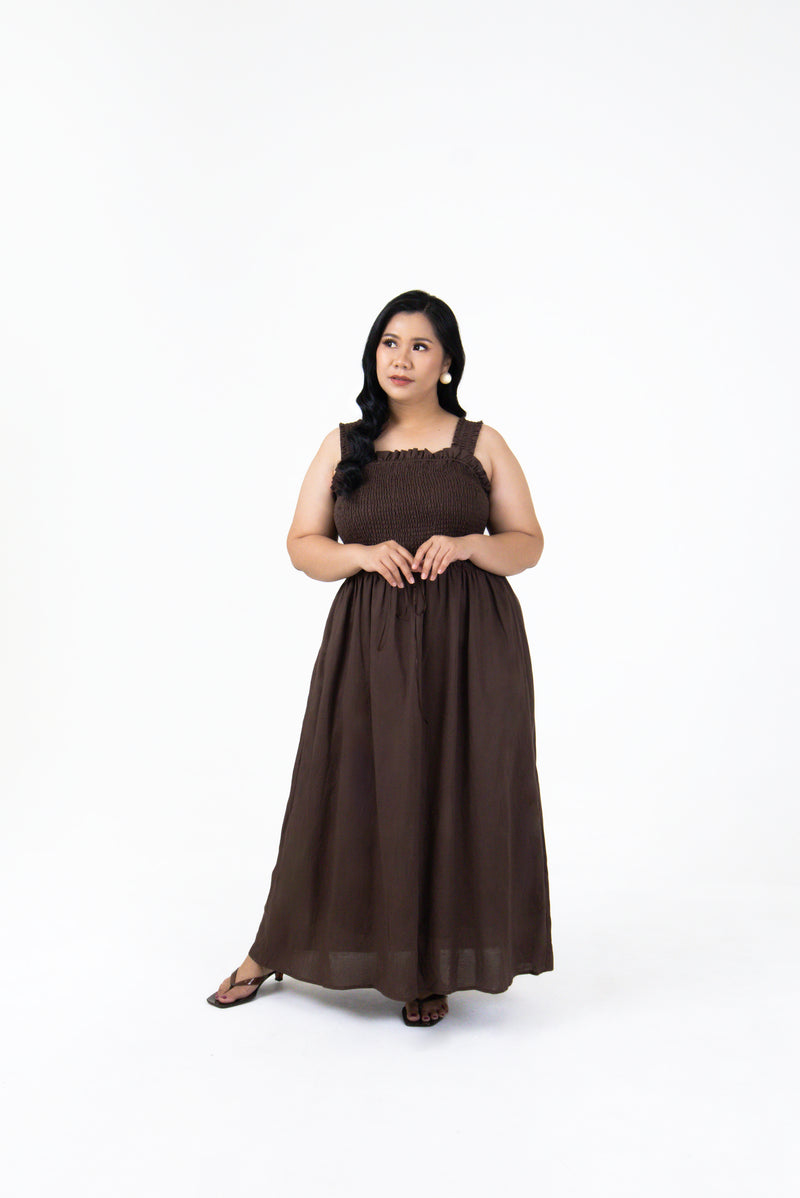 Isla Cotton-Linen Sleeveless Midi in Espresso