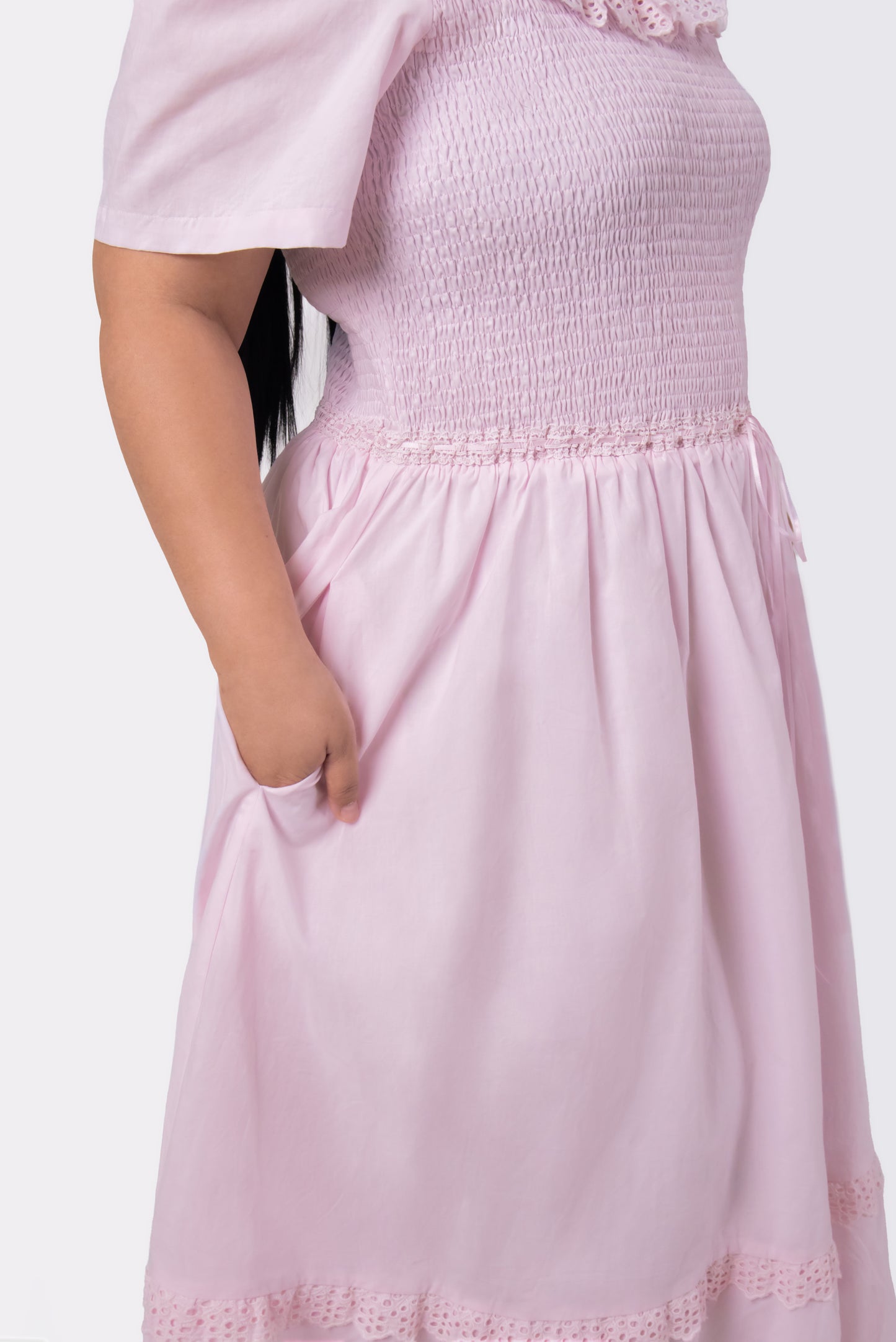 Lily Smocked Lace Trim Cotton Midi